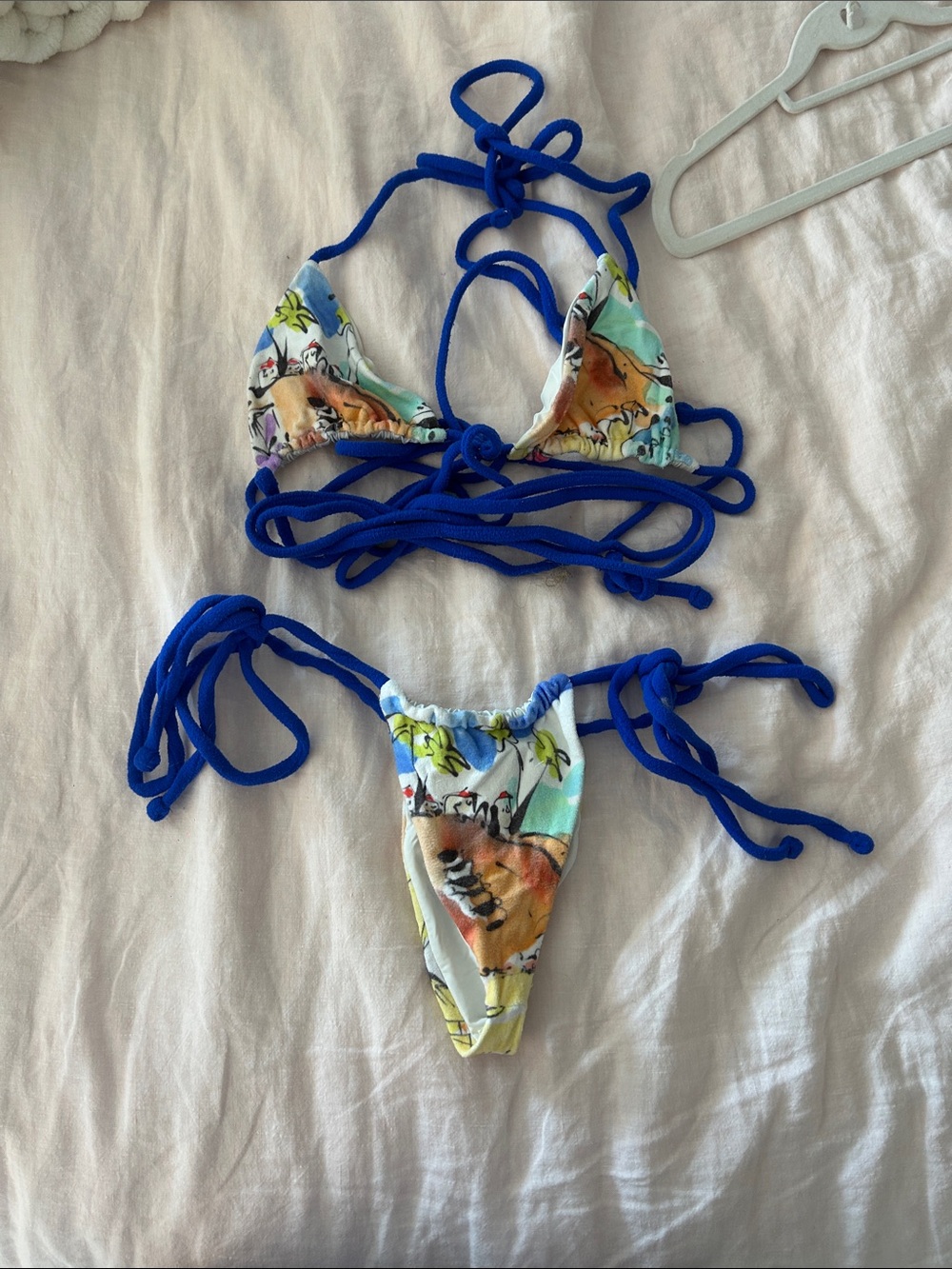 Frankie's Bikinis Blue-Strap Tropical Print Triangle Bikini